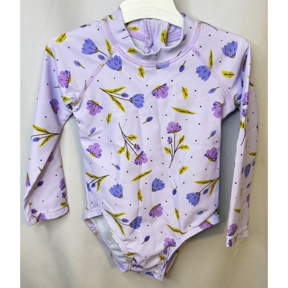 Joy Baby Girls Rash Guard Swimsuit 12-18M Purple Floral Long Sleeve One Piece
